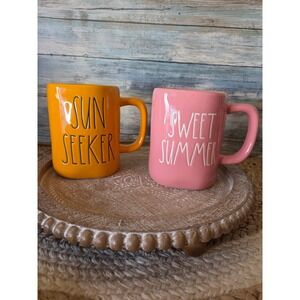 Rae Dunn Sun Seeker Sweet Summer Ceramic Mug Set Orange Pink 2 Piece